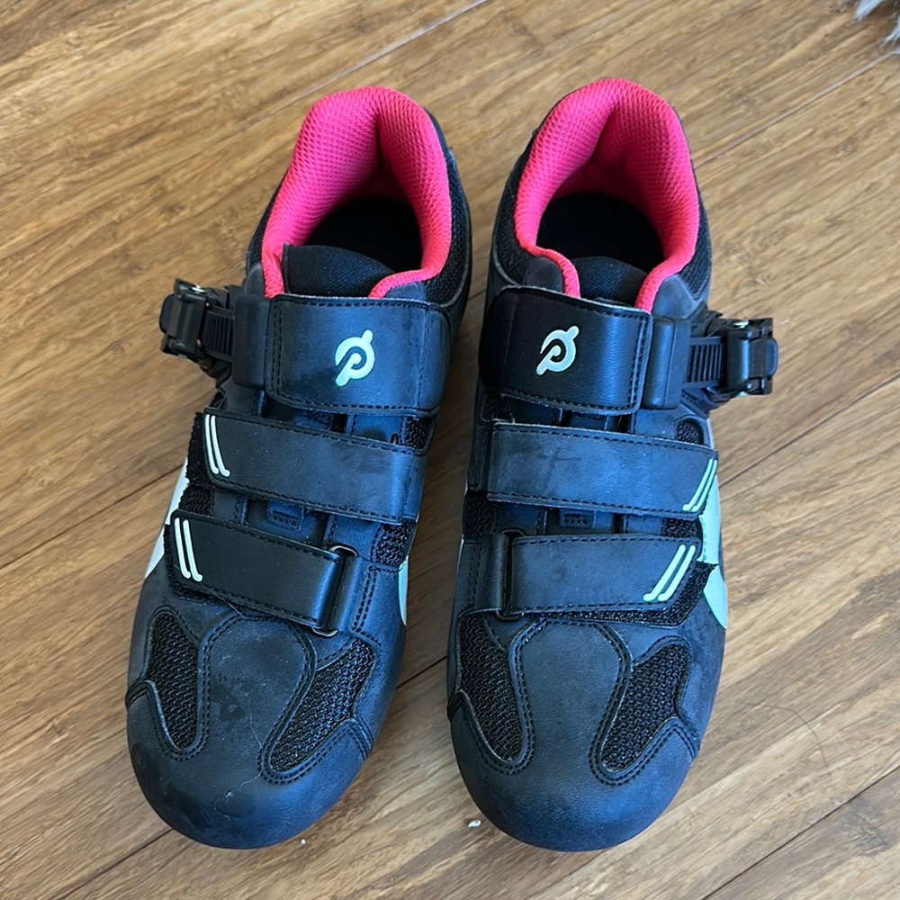 Peloton Red and Black Athletic Shoes with Velcro Straps
